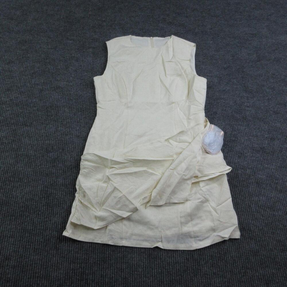 COMMENSE Dress Womens L White Sheath Knee Length Ruffle Belt Buckle Zip NWT